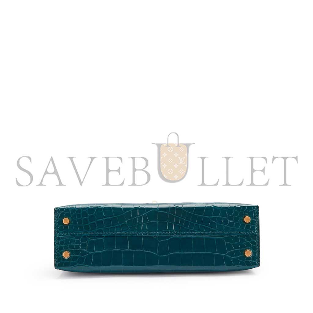 HERMÈS MASTER ORE SHINY ALLIGATOR MINI KELLY II GOLD HARDWARE (19*12*5.5cm) 